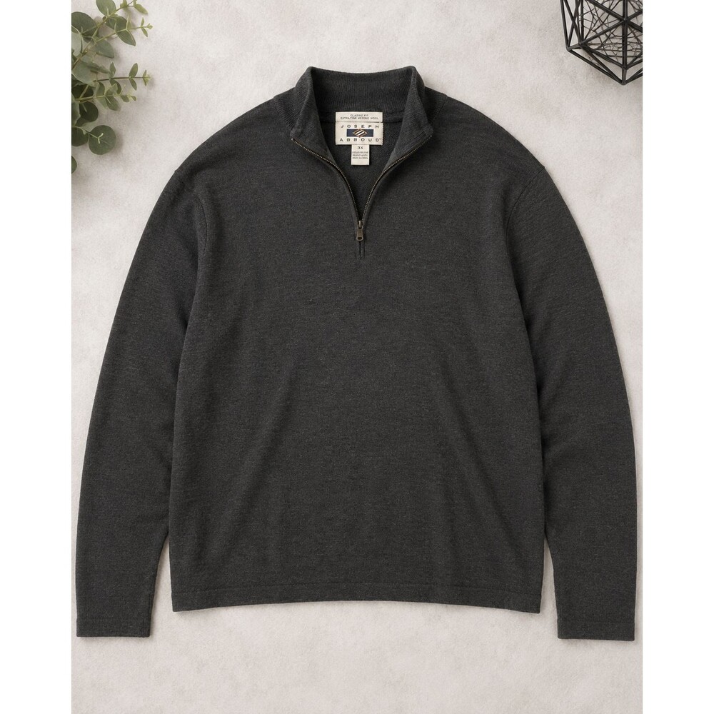 Joseph Abboud 3X Extra Fine Merino Wool Quarter Zip Sweater Gray Classic Fit